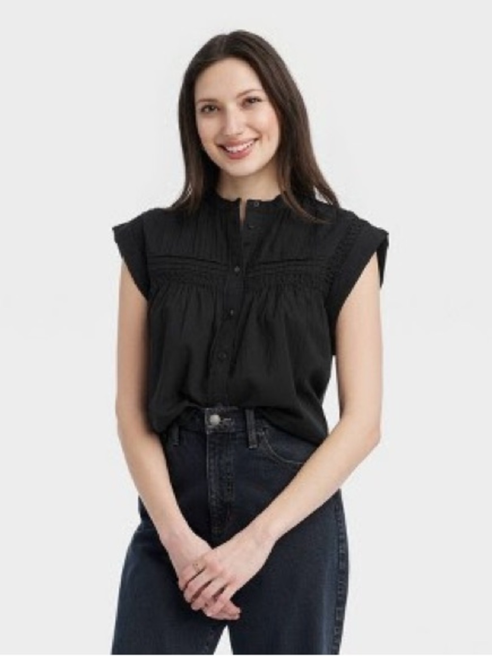 Short Sleeve Pintuck Blouse